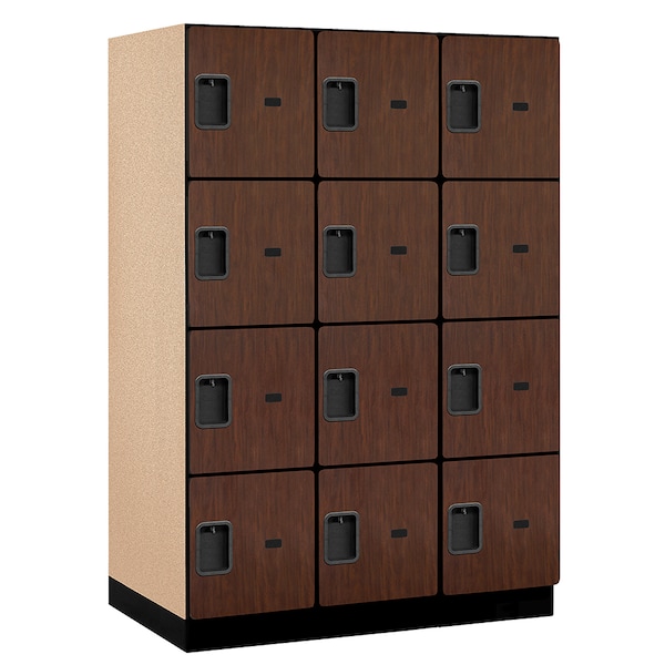 4 Tier Designer Locker, 54"Wx76"Hx24"D, 12 Door, Mahogany